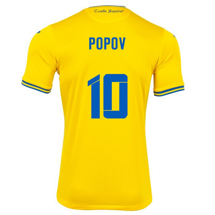 Bambino Maglia Ucraina Bogdan Popov #10 Giallo Kit Gara Home 24-26 Maglietta