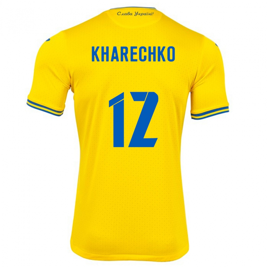 Bambino Maglia Ucraina Oleksandr Kharechko #12 Giallo Kit Gara Home 24-26 Maglietta