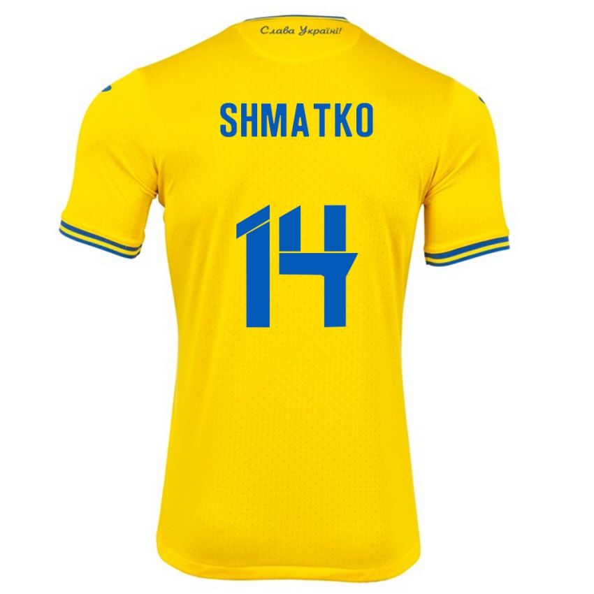 Bambino Maglia Ucraina Lyubov Shmatko #14 Giallo Kit Gara Home 24-26 Maglietta