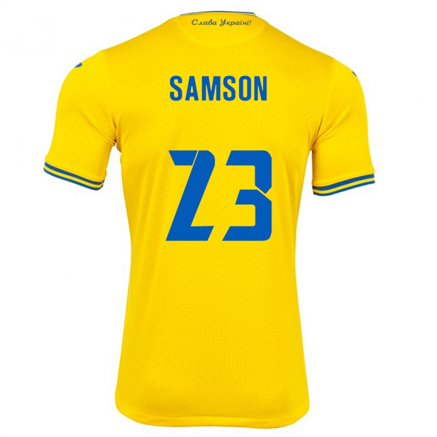 Bambino Maglia Ucraina Kateryna Samson #23 Giallo Kit Gara Home 24-26 Maglietta