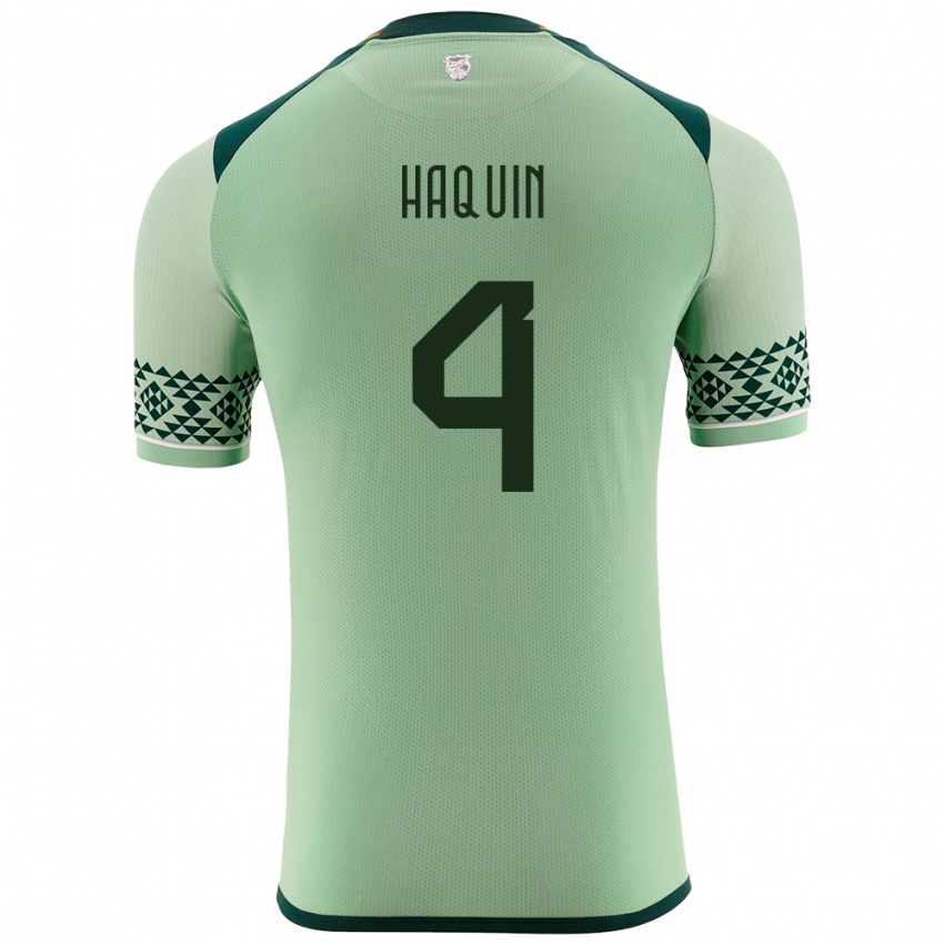 Bambino Maglia Bolivia Luis Haquín #4 Verde Chiaro Kit Gara Home 24-26 Maglietta