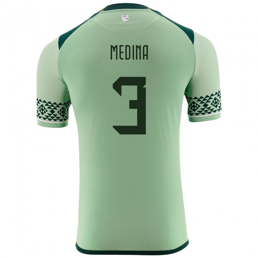 Bambino Maglia Bolivia Diego Medina #3 Verde Chiaro Kit Gara Home 24-26 Maglietta