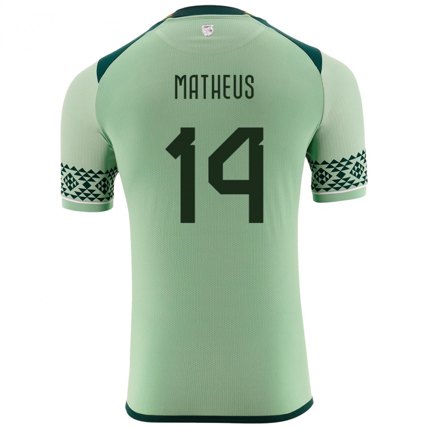 Bambino Maglia Bolivia Robson Matheus #14 Verde Chiaro Kit Gara Home 24-26 Maglietta