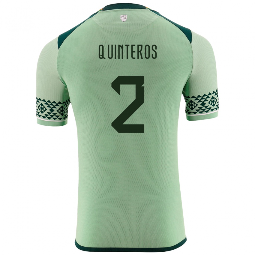 Bambino Maglia Bolivia Jairo Quinteros #2 Verde Chiaro Kit Gara Home 24-26 Maglietta