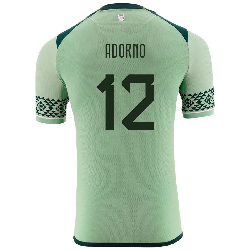 Bambino Maglia Bolivia Carlos Adorno #12 Verde Chiaro Kit Gara Home 24-26 Maglietta