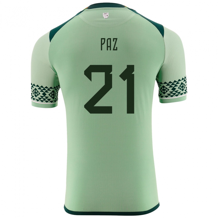 Bambino Maglia Bolivia Luis Paz #21 Verde Chiaro Kit Gara Home 24-26 Maglietta