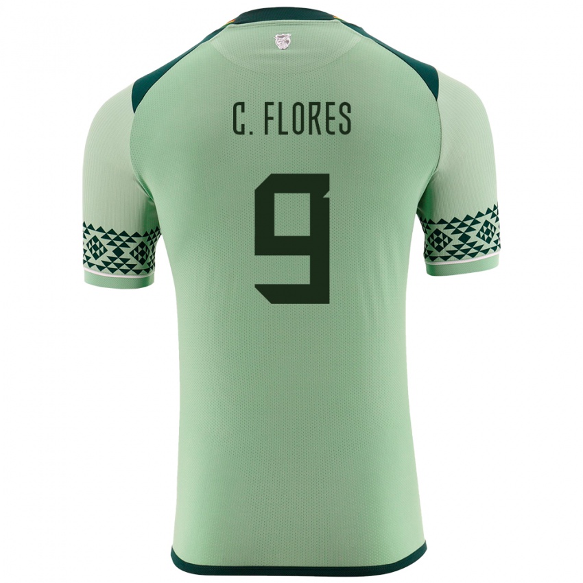 Bambino Maglia Bolivia Cesar Flores #9 Verde Chiaro Kit Gara Home 24-26 Maglietta