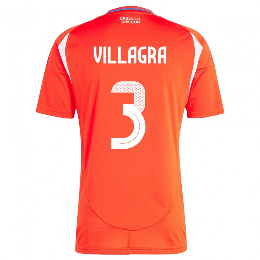 Bambino Maglia Cile Jonathan Villagra #3 Rosso Kit Gara Home 24-26 Maglietta