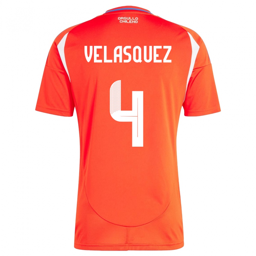 Bambino Maglia Cile Lucas Velásquez #4 Rosso Kit Gara Home 24-26 Maglietta