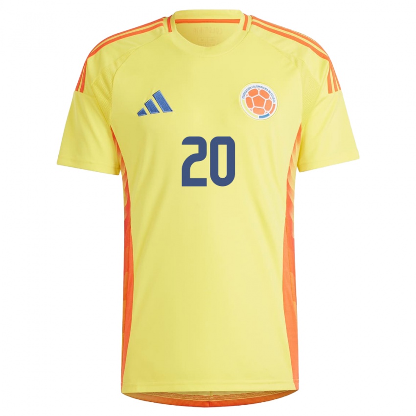 Bambino Maglia Colombia Brayan Caicedo #20 Giallo Kit Gara Home 24-26 Maglietta