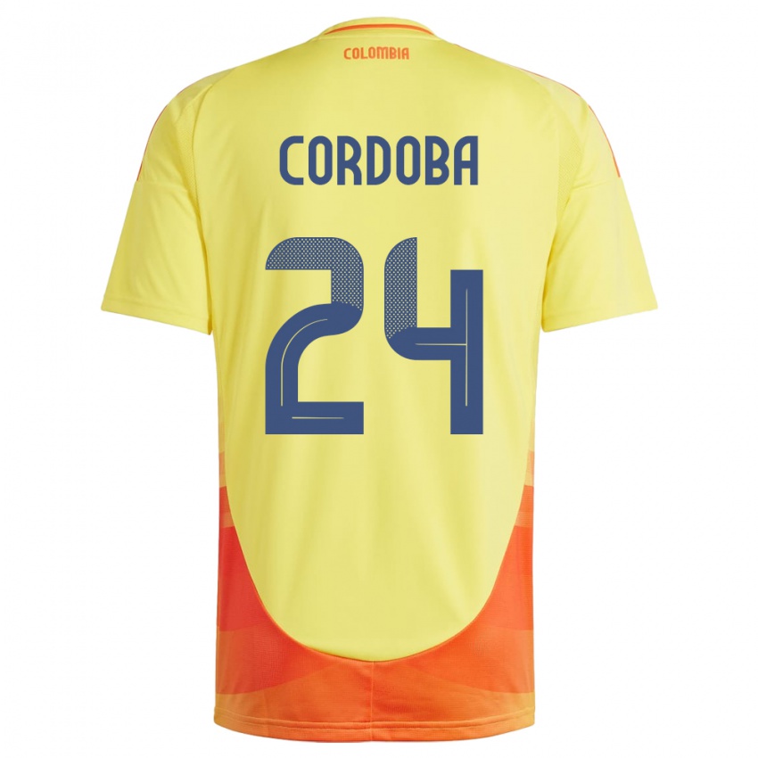 Bambino Maglia Colombia Jhon Córdoba #24 Giallo Kit Gara Home 24-26 Maglietta