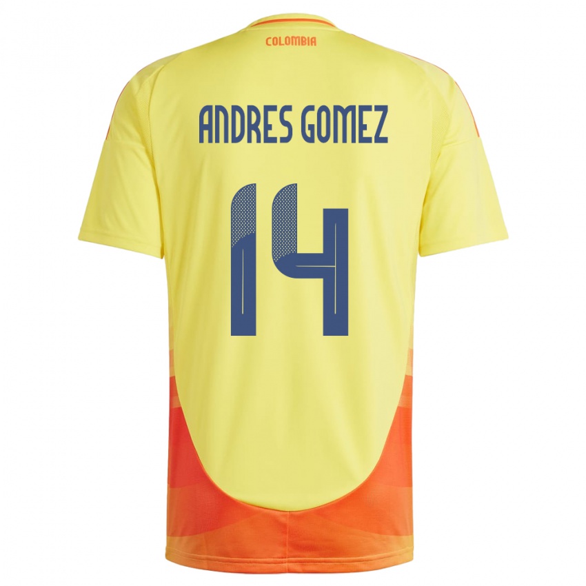 Bambino Maglia Colombia Carlos Andrés Gómez #14 Giallo Kit Gara Home 24-26 Maglietta