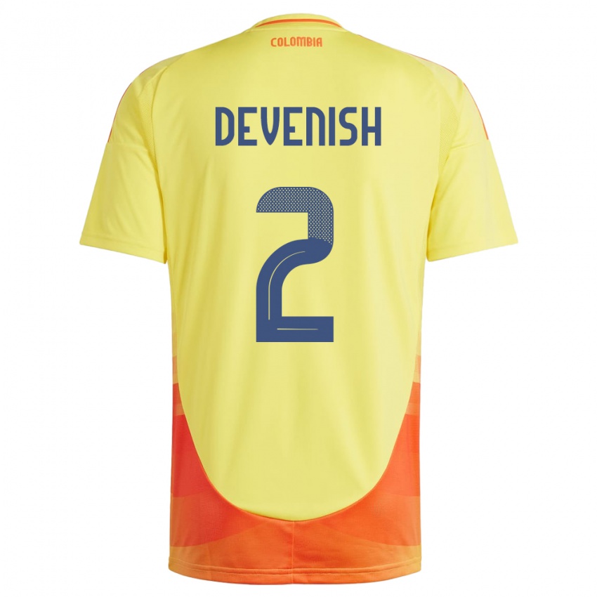 Bambino Maglia Colombia Cristian Devenish #2 Giallo Kit Gara Home 24-26 Maglietta