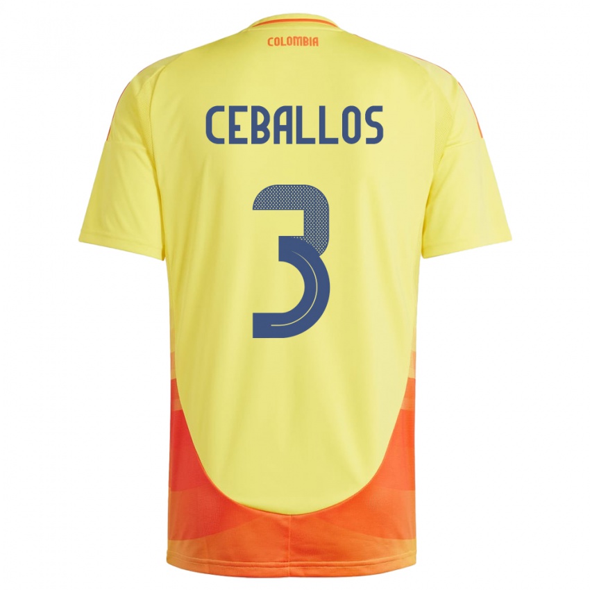 Bambino Maglia Colombia Brayan Ceballos #3 Giallo Kit Gara Home 24-26 Maglietta