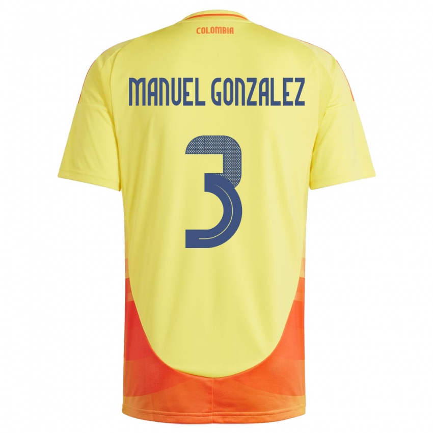 Bambino Maglia Colombia Carlos Manuel González #3 Giallo Kit Gara Home 24-26 Maglietta