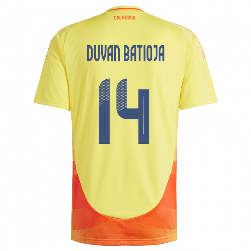 Bambino Maglia Colombia Andy Duván Batioja #14 Giallo Kit Gara Home 24-26 Maglietta