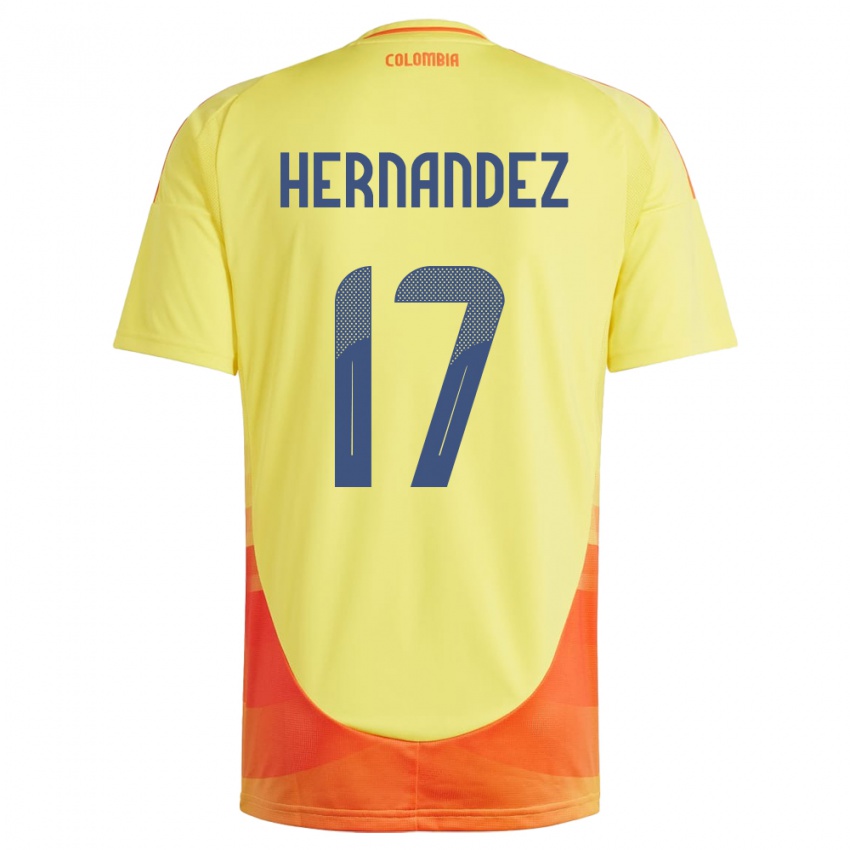 Bambino Maglia Colombia Jhoan Hernández #17 Giallo Kit Gara Home 24-26 Maglietta