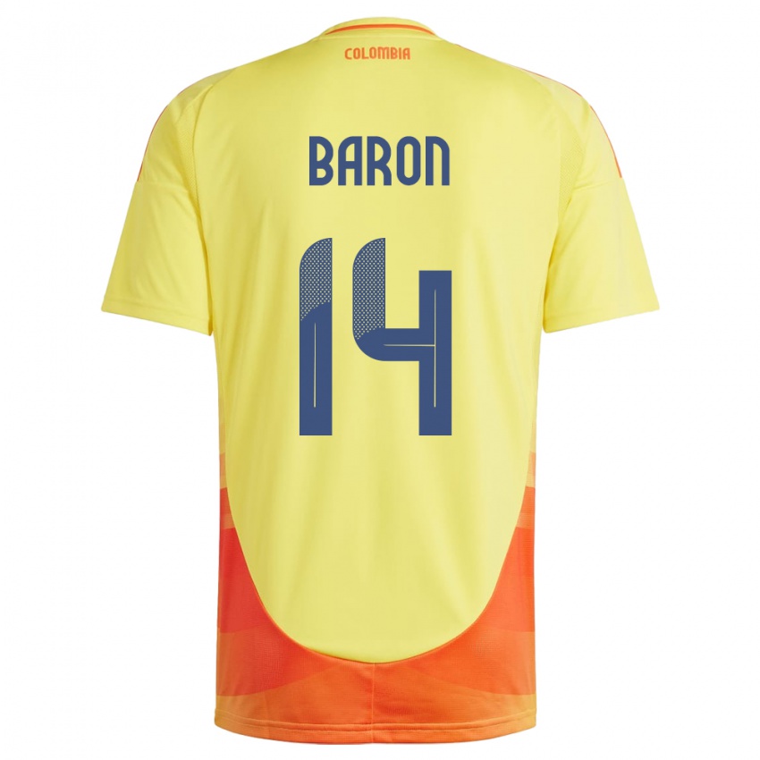 Bambino Maglia Colombia Ángela Barón #14 Giallo Kit Gara Home 24-26 Maglietta