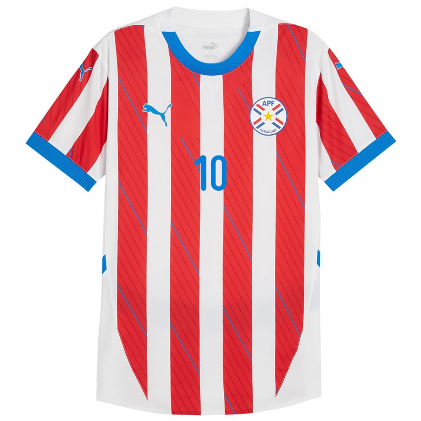 Bambino Maglia Paraguay Paulo Riveros #10 Bianco Rosso Kit Gara Home 24-26 Maglietta