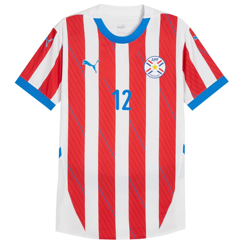 Bambino Maglia Paraguay Gatito Fernández #12 Bianco Rosso Kit Gara Home 24-26 Maglietta