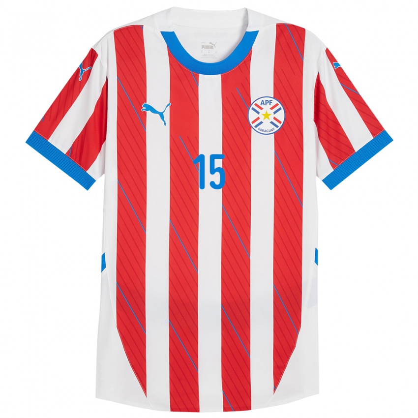 Bambino Maglia Paraguay Fanny Godoy #15 Bianco Rosso Kit Gara Home 24-26 Maglietta