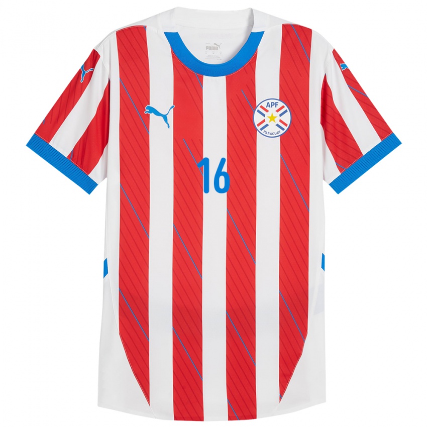 Bambino Maglia Paraguay Juan Cardozo #16 Bianco Rosso Kit Gara Home 24-26 Maglietta