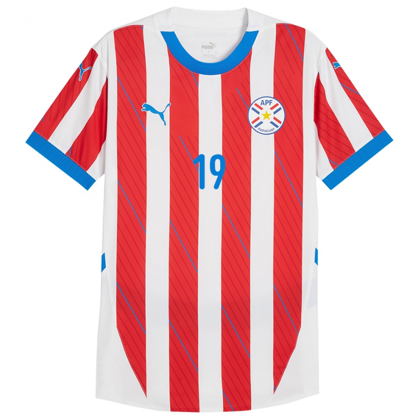 Bambino Maglia Paraguay Alexis Fretes #19 Bianco Rosso Kit Gara Home 24-26 Maglietta