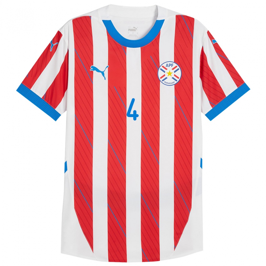 Bambino Maglia Paraguay Daysy Bareiro #4 Bianco Rosso Kit Gara Home 24-26 Maglietta