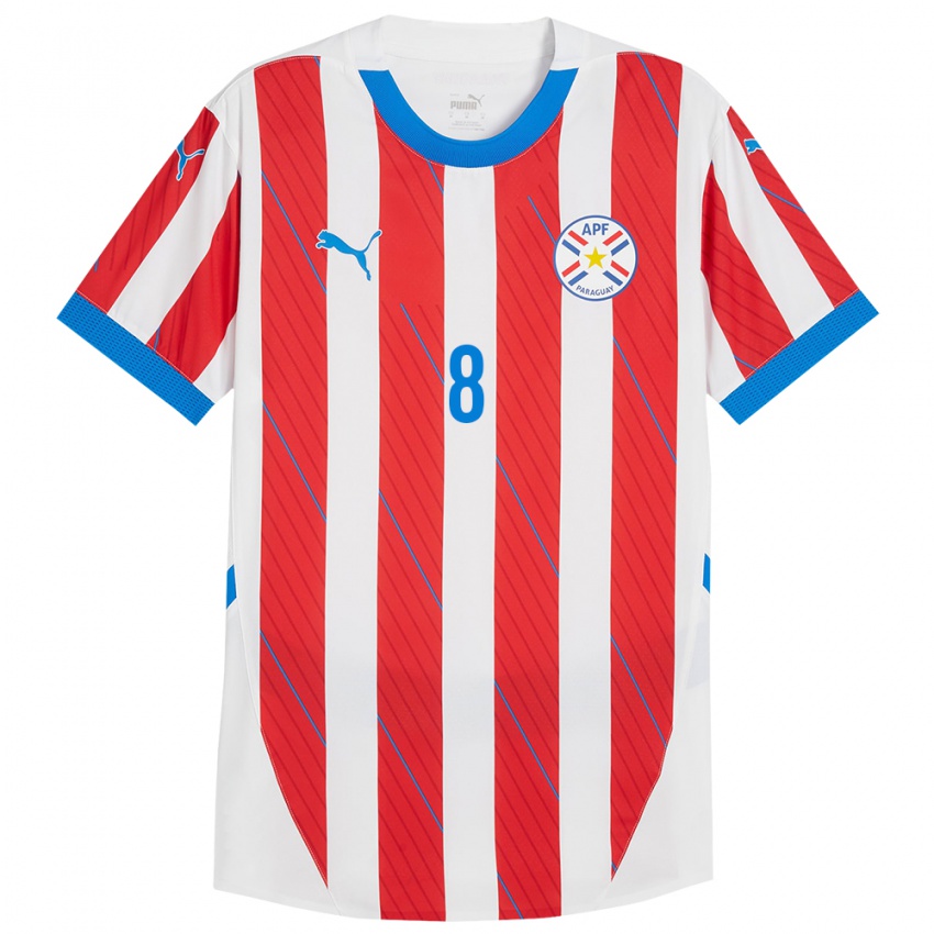 Bambino Maglia Paraguay Damián Bobadilla #8 Bianco Rosso Kit Gara Home 24-26 Maglietta