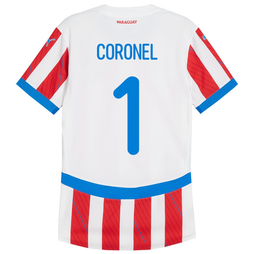 Bambino Maglia Paraguay Carlos Coronel #1 Bianco Rosso Kit Gara Home 24-26 Maglietta