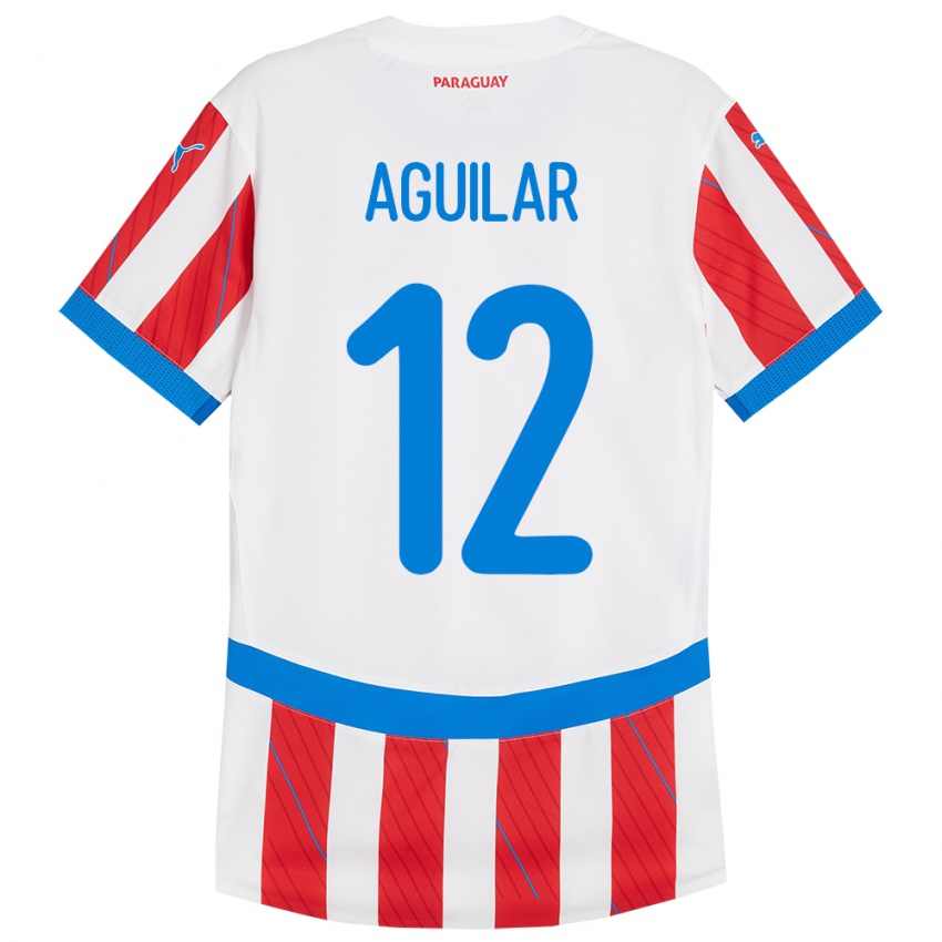 Bambino Maglia Paraguay Alfredo Aguilar #12 Bianco Rosso Kit Gara Home 24-26 Maglietta