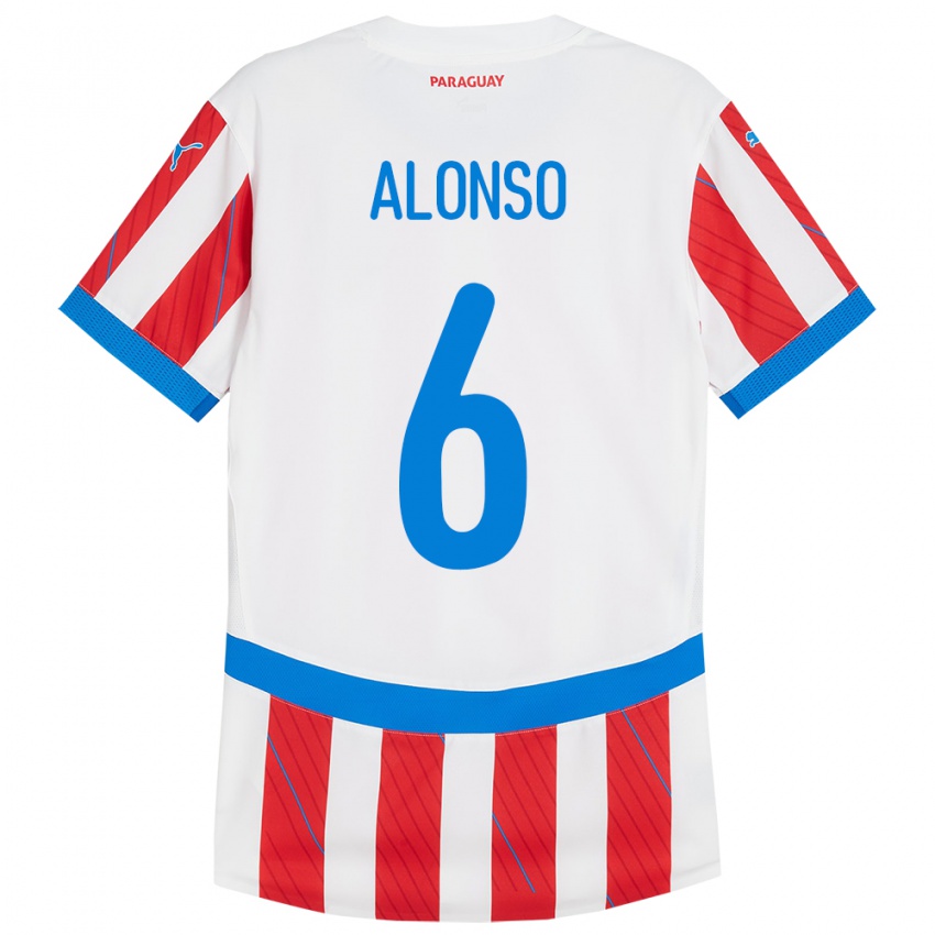 Bambino Maglia Paraguay Júnior Alonso #6 Bianco Rosso Kit Gara Home 24-26 Maglietta