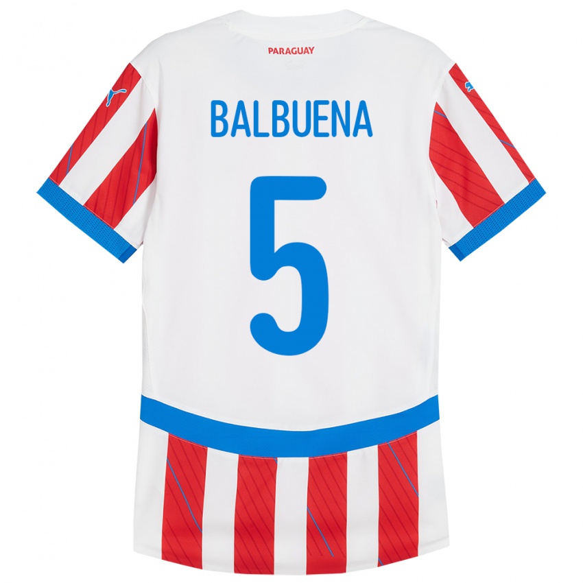 Bambino Maglia Paraguay Fabián Balbuena #5 Bianco Rosso Kit Gara Home 24-26 Maglietta