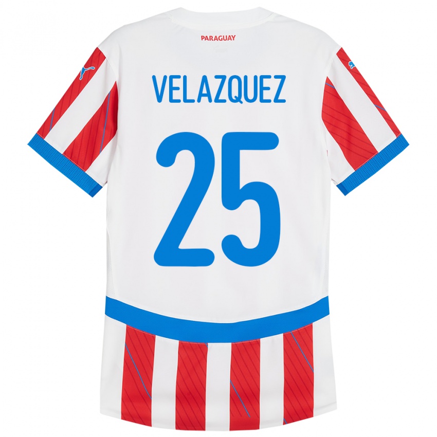 Bambino Maglia Paraguay Gustavo Velázquez #25 Bianco Rosso Kit Gara Home 24-26 Maglietta