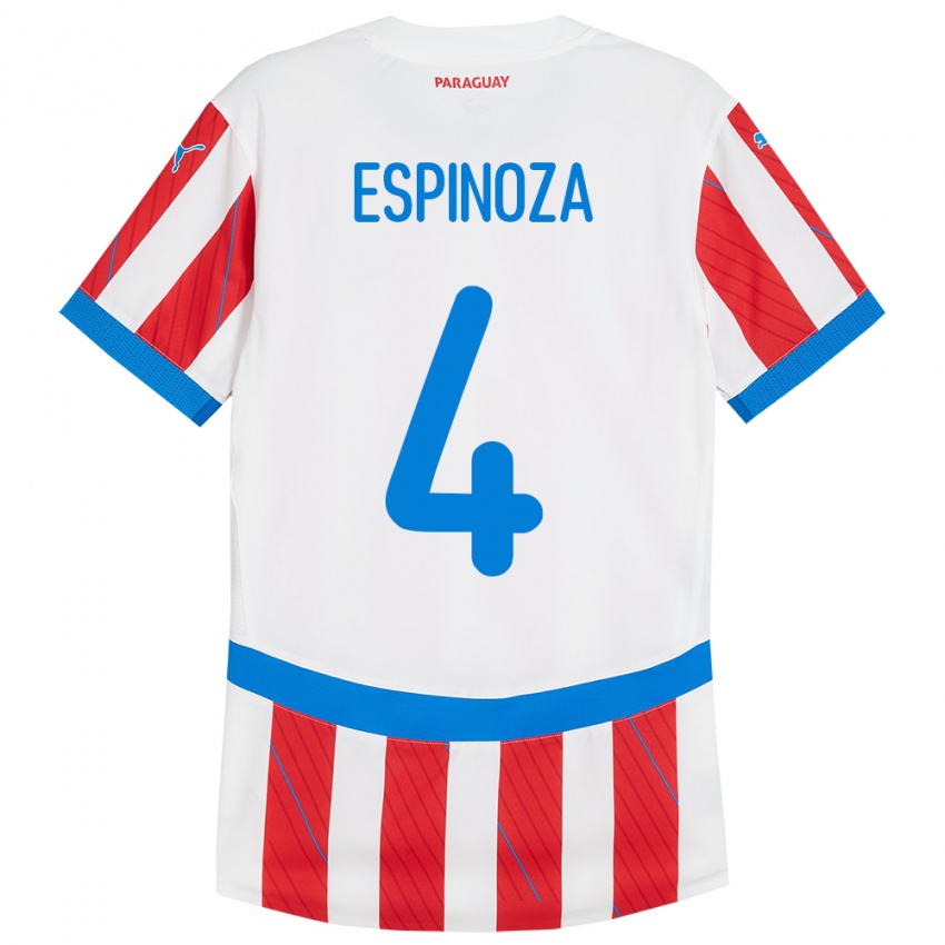 Bambino Maglia Paraguay Matías Espinoza #4 Bianco Rosso Kit Gara Home 24-26 Maglietta