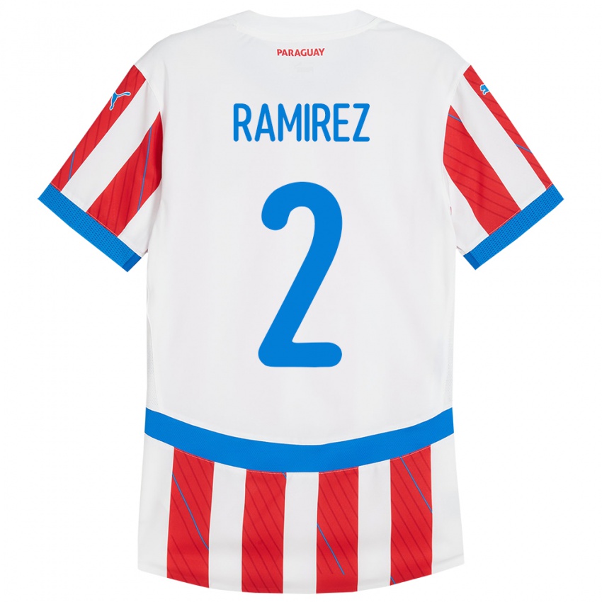 Bambino Maglia Paraguay Iván Ramírez #2 Bianco Rosso Kit Gara Home 24-26 Maglietta