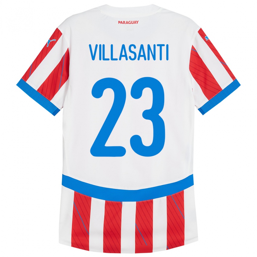 Bambino Maglia Paraguay Mathías Villasanti #23 Bianco Rosso Kit Gara Home 24-26 Maglietta