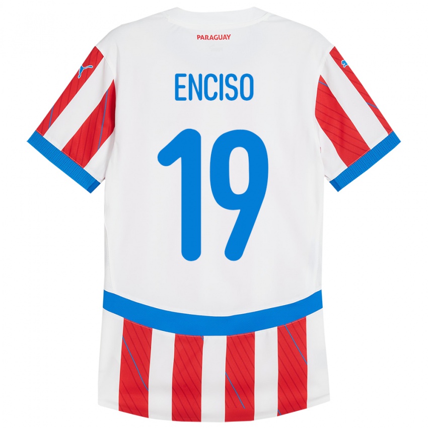 Bambino Maglia Paraguay Julio Enciso #19 Bianco Rosso Kit Gara Home 24-26 Maglietta