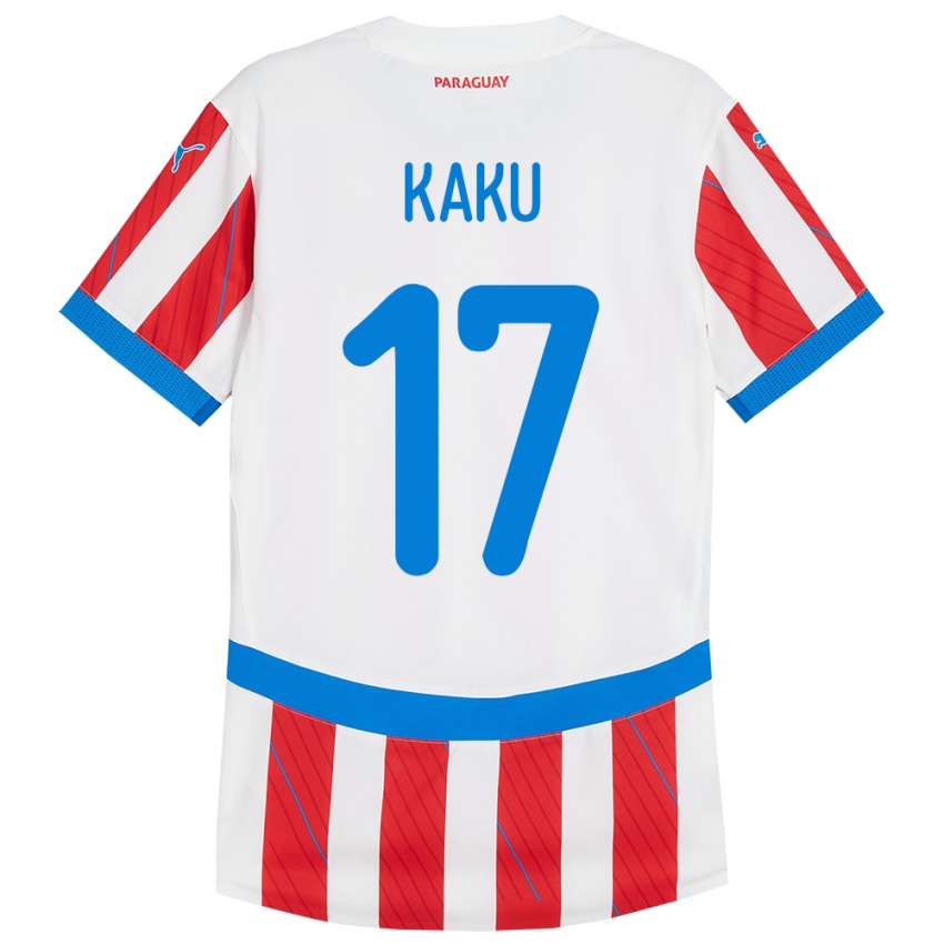 Bambino Maglia Paraguay Kaku #17 Bianco Rosso Kit Gara Home 24-26 Maglietta