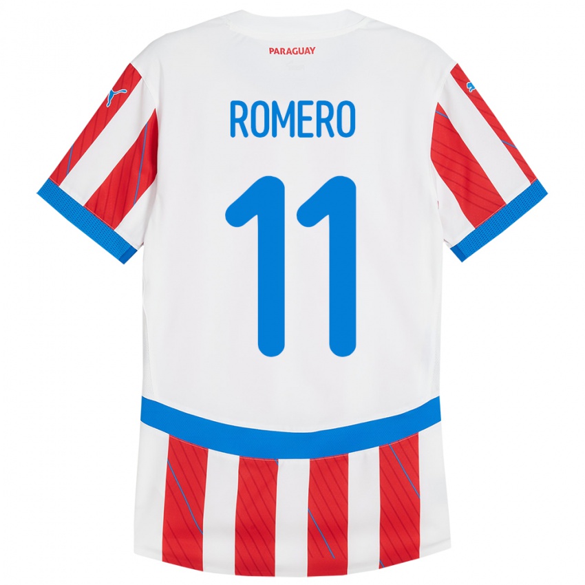 Bambino Maglia Paraguay Ángel Romero #11 Bianco Rosso Kit Gara Home 24-26 Maglietta