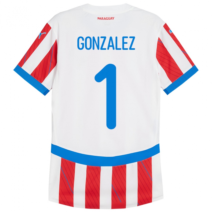 Bambino Maglia Paraguay Ángel González #1 Bianco Rosso Kit Gara Home 24-26 Maglietta