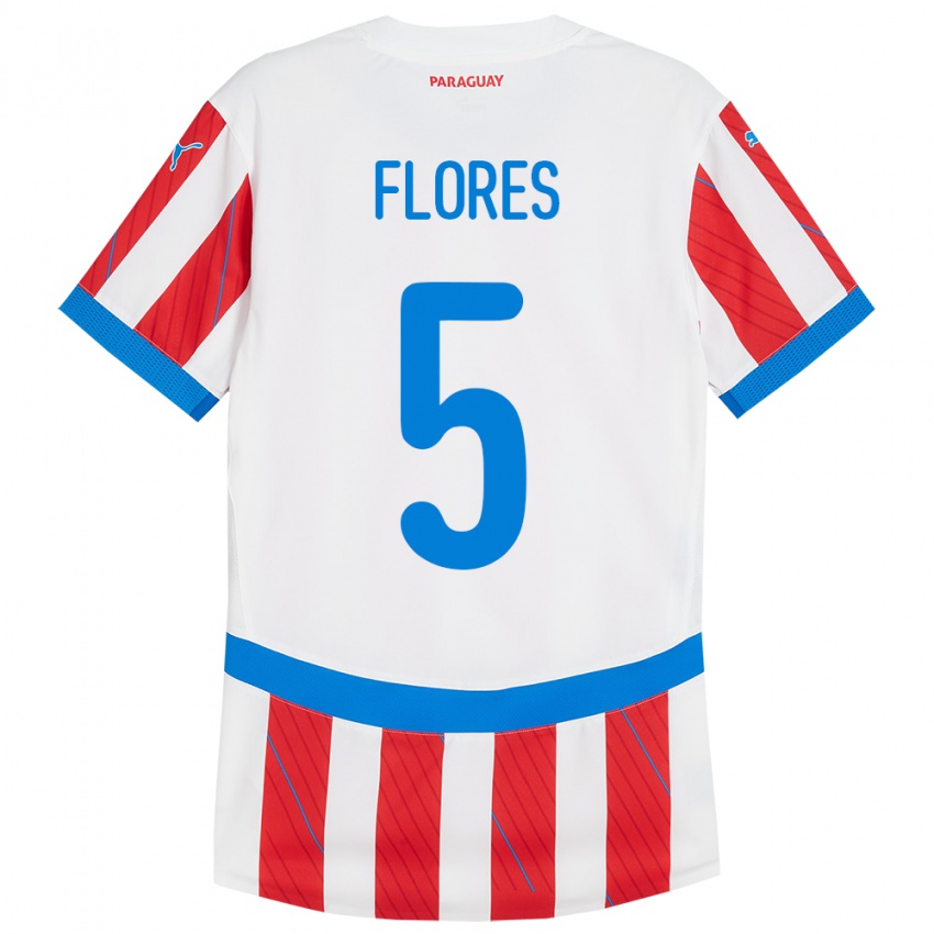 Bambino Maglia Paraguay Gilberto Flores #5 Bianco Rosso Kit Gara Home 24-26 Maglietta