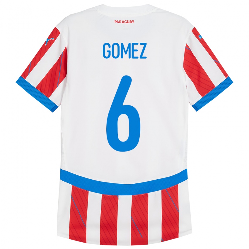 Bambino Maglia Paraguay Marcos Gómez #6 Bianco Rosso Kit Gara Home 24-26 Maglietta