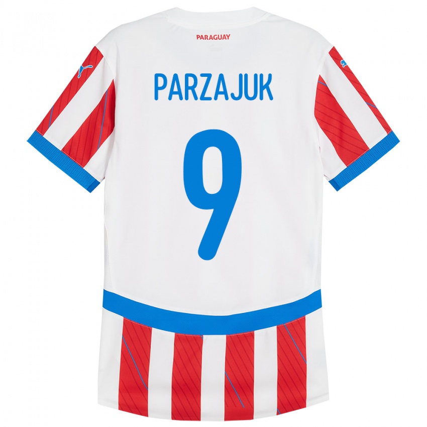 Bambino Maglia Paraguay Kevin Parzajuk #9 Bianco Rosso Kit Gara Home 24-26 Maglietta