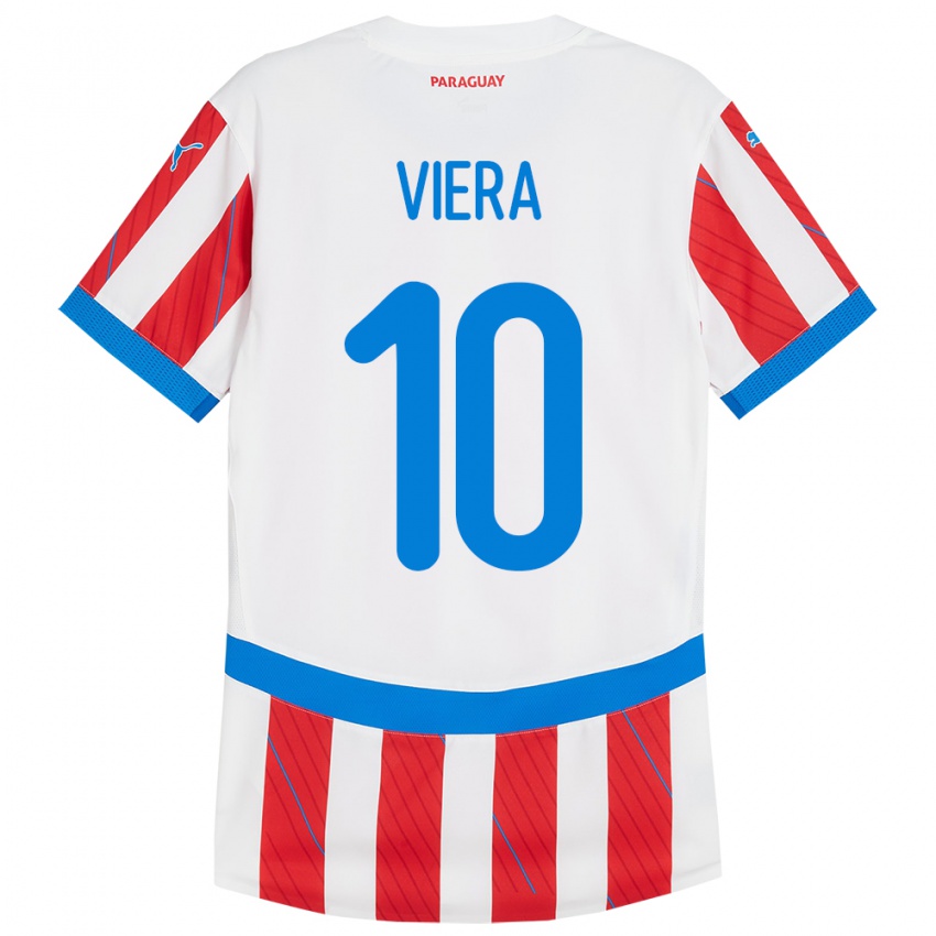 Bambino Maglia Paraguay Wílder Viera #10 Bianco Rosso Kit Gara Home 24-26 Maglietta