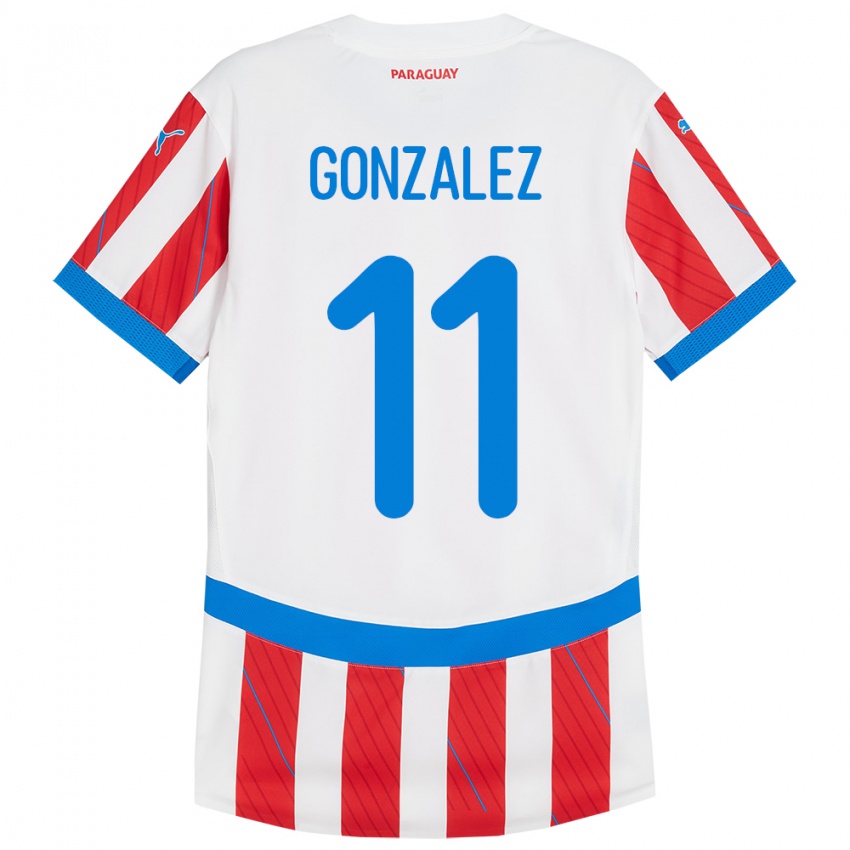 Bambino Maglia Paraguay Enso González #11 Bianco Rosso Kit Gara Home 24-26 Maglietta