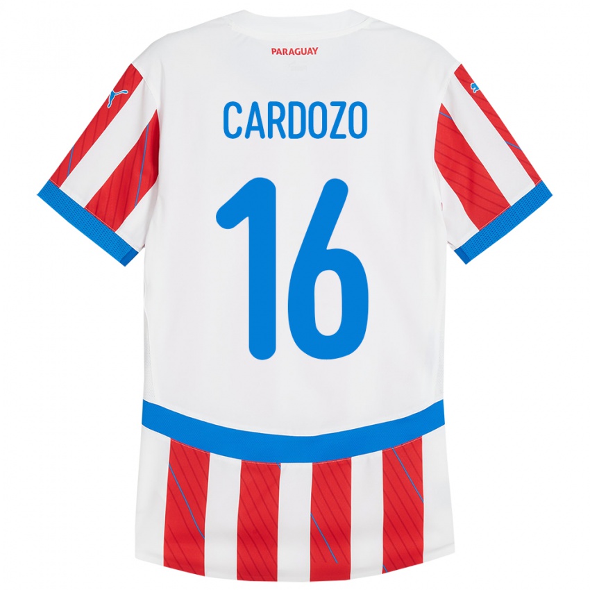 Bambino Maglia Paraguay Juan Cardozo #16 Bianco Rosso Kit Gara Home 24-26 Maglietta