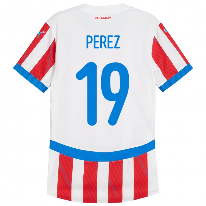 Bambino Maglia Paraguay Marcelo Pérez #19 Bianco Rosso Kit Gara Home 24-26 Maglietta