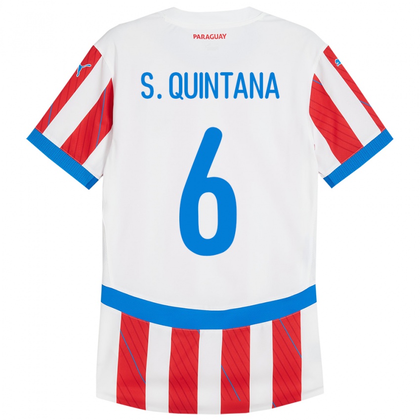 Bambino Maglia Paraguay Sebastián Quintana #6 Bianco Rosso Kit Gara Home 24-26 Maglietta