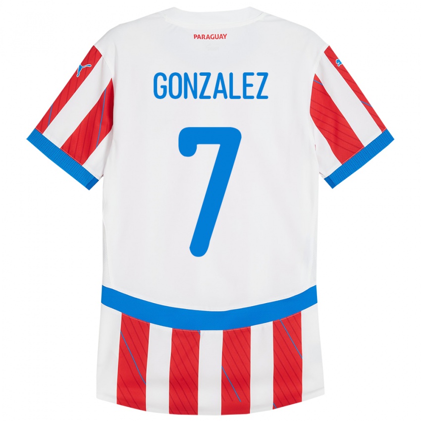 Bambino Maglia Paraguay Diego González #7 Bianco Rosso Kit Gara Home 24-26 Maglietta